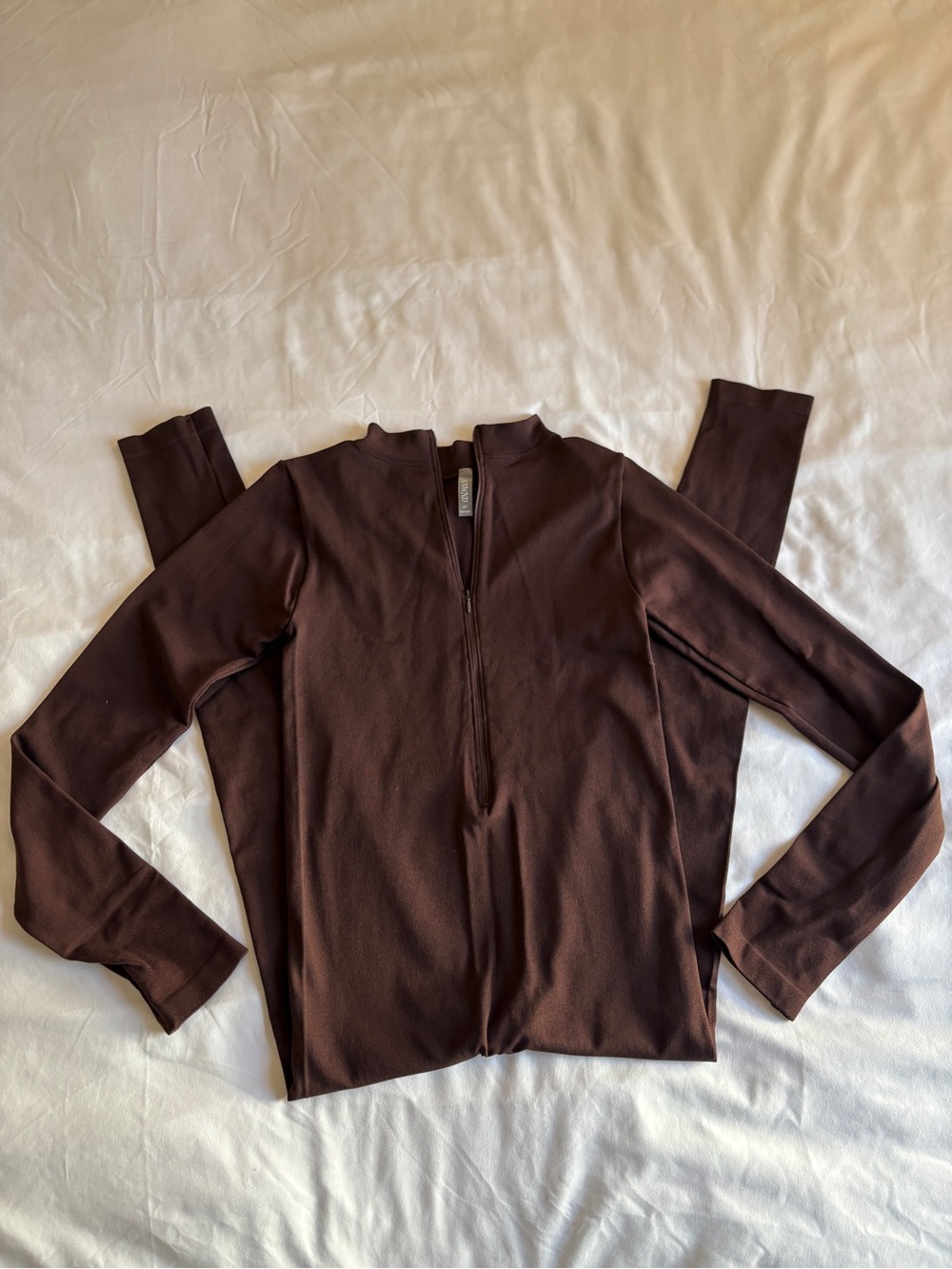 Anwnd Brown Ribbed Zip Up Jumpsuit Long Sleeve Bodycon Catsuit Casual Fall